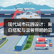 现代城市花园设计：黑白搭配与温馨照明的简约空间（图3）