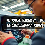 现代城市花园设计：黑白搭配与温馨照明的简约空间（图1）