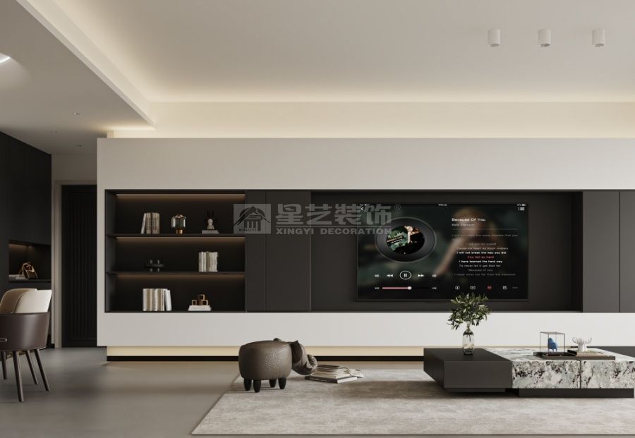 黑白极简风装修，客厅延伸阳台竟让空间大了两倍(图1)