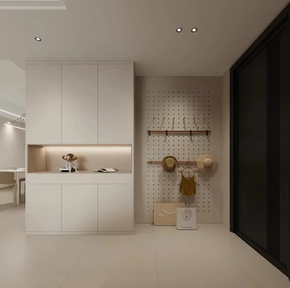137㎡奶油风新家，竟然把玄关鞋柜变成了多功能收纳神器(图3)
