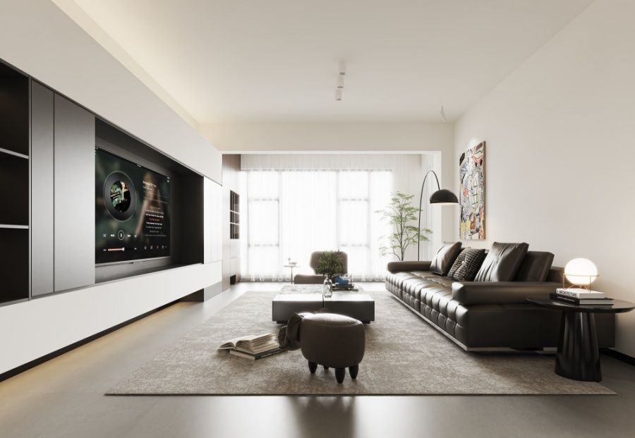 黑白极简风装修，客厅延伸阳台竟让空间大了两倍(图2)