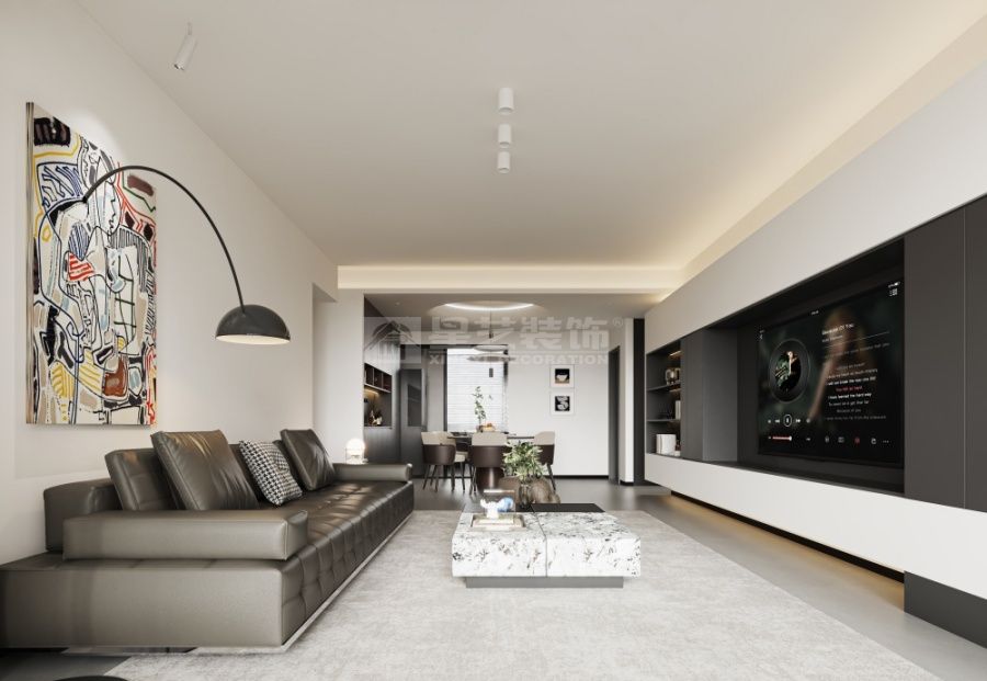 黑白极简风装修，客厅延伸阳台竟让空间大了两倍(图3)